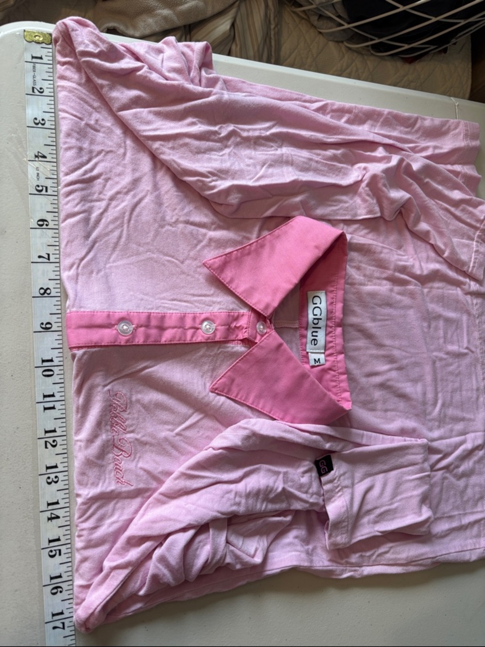 VTG GG Blue Womens Pebble Beach Pink Long Sleeve Top Medium Preppy Golf Bodycon - Picture 7 of 8